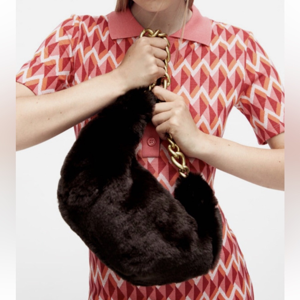 Zara Brown Faux Fur Bag with Gold Chain